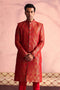SHRESTHA By VASTRAMAY Men's Red Jacquard Sherwani Only Top